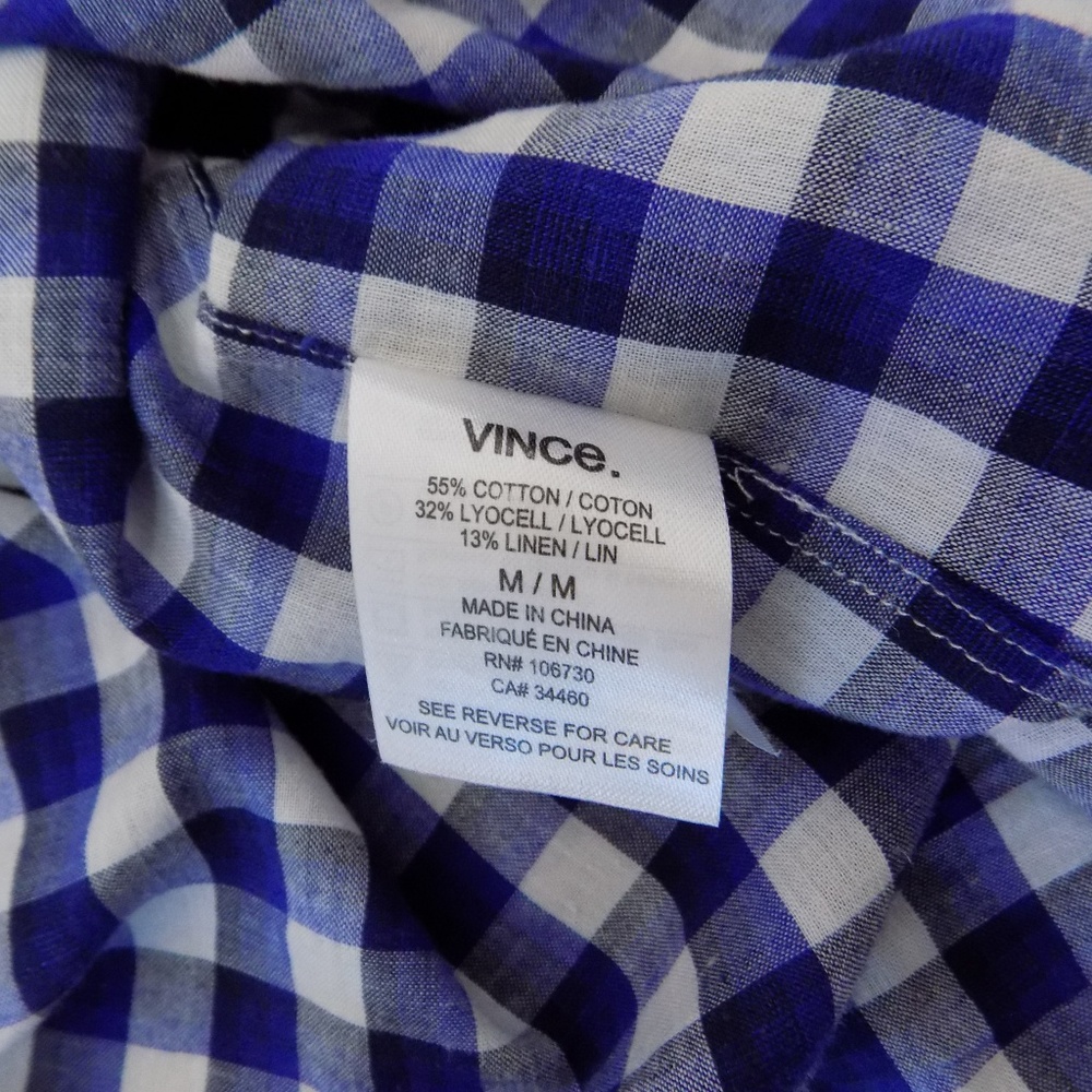 Vince. Men's Blue Check Long Sleeve Shirt M - Picture 8 of 8